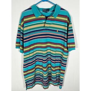 Vintage 90s Polo Ralph Lauren Southwest Blue Stripe Short Sleeve Polo Shirt 2XL